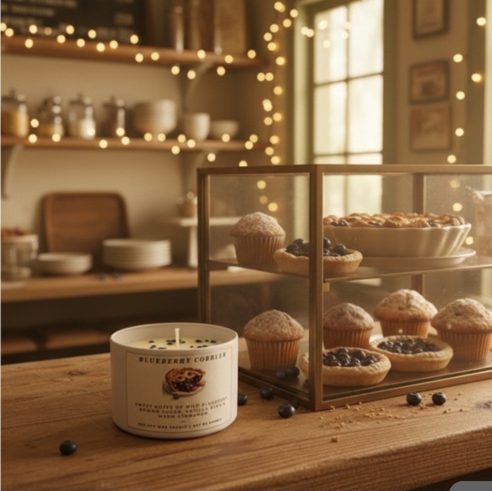 Blueberry Cobbler Scented 8oz Candle - Hand Crafted, Cream & Brown